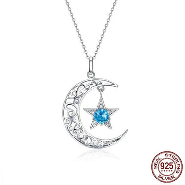 Sparkling Moon & Star Sterling Silver Necklace-Your Soul Place